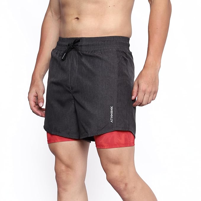 Athmonk Rapid-Dry 2-in-1 Running Shorts with Printed Lining